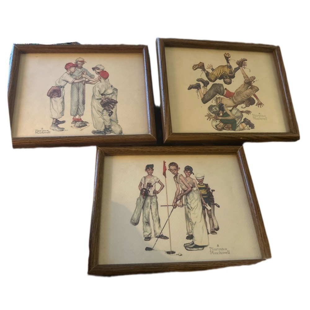Lot of 3 Vintage Norman Rockwell Framed Prints Four Sporting Boys Series 1951